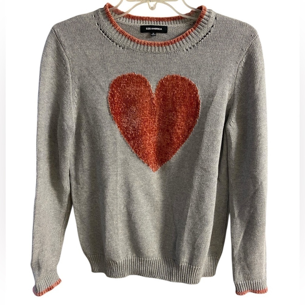 525 America Grey Chenille Heart Pullover Sweater Medium